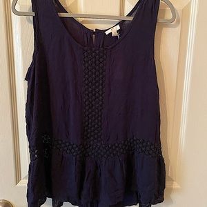 NWT BOUTIQUE | navy blue lace boho tank top blouse